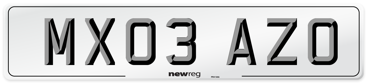 MX03 AZO Number Plate from New Reg